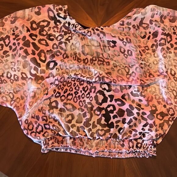 Animal print top. pink & purple. Sheer with black lining. Large - Picture 3 of 3